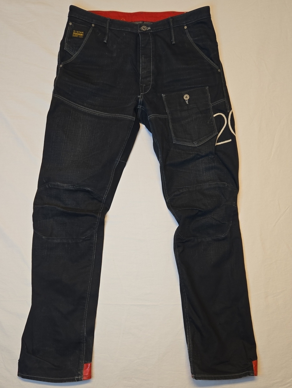 G-Star Raw 20 Year Anniversary Edition Black Washed Denim Jeans With Red Accents